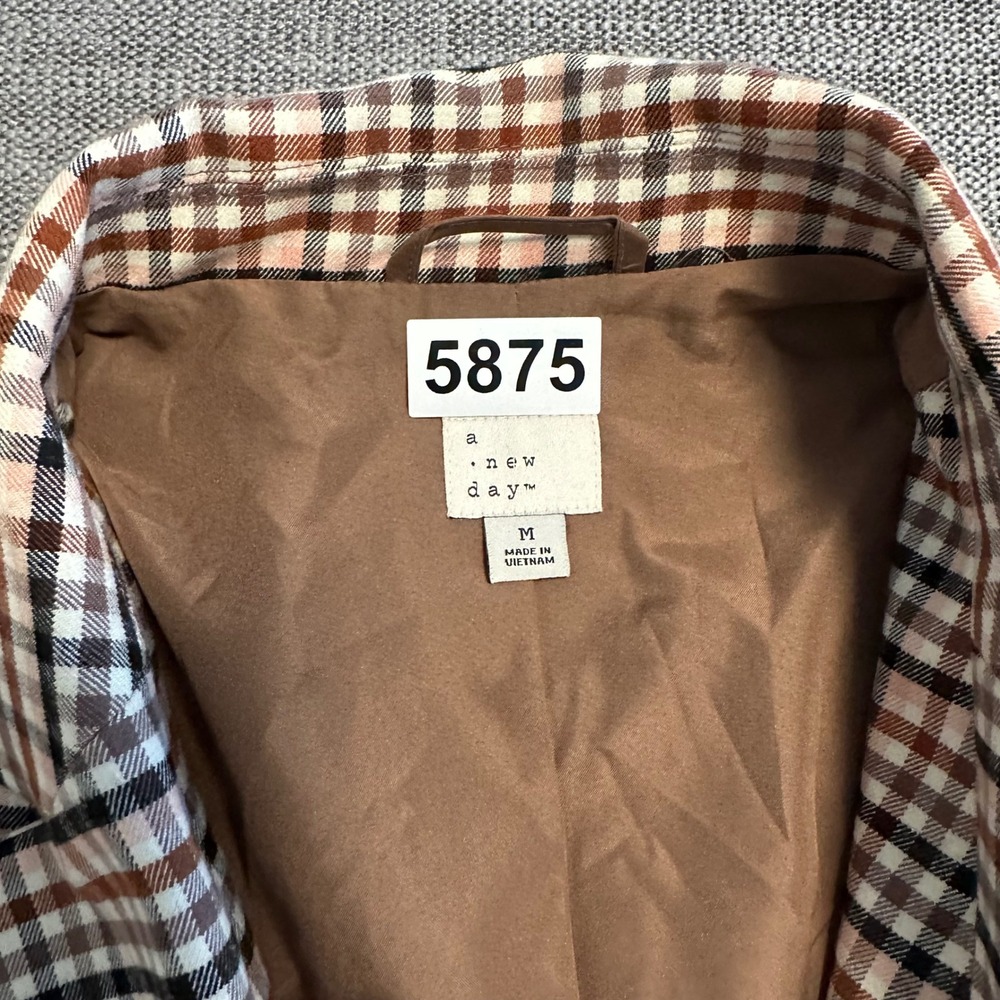 A New Day Blazer Women Medium Brown Plaid  Two Button Tailored Jacket - Picture 11 of 11
